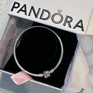 Pandora Silver Bangle with Blue Charm
